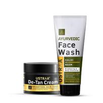 Ustraa Ayurvedic Face Wash Neem & Haldi - 200g | Helps Heal Skin | Skin Brightening & Deep Cleansing & De-Tan Face Cream For Men - 50g white