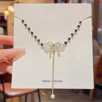 Temperament Bow Pearl Necklace Female Joker Niche Personality Clavicle Ins Online Celebrity Ladies Fashion Sweater Chain