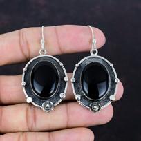 Juodi onikso auskarai Natūralūs brangakmenių auskarai rankų darbo papuošalai 925 sterlingų sidabro auskarai Dailūs auskarai dizainerio papuošalai jubiliejaus dovanos black