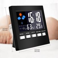 LCD matavimo prietaisas Skaitmeninis temperatūros Drėgmė Žadintuvas Orų ekranas Kalendorius Laikmatis juoda
