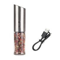 Automatinis druskos pipirų malūnėlis elektrinis prieskonių malūnėlis su LED lempa reguliuojamu stambiu kiekiu virtuvės įrankių malimas gaminimui USB sidabras