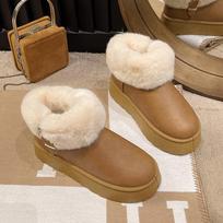 Winter Leather Waterproof Short Tube Snow Boots for Women 40 juoda