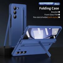 360 visiškai apsaugotas vyrių dėklas, skirtas Samsung Galaxy Z Fold 6 5 4 3 grūdinto stiklo plėvelės originalas su jutikliniu rašikliu, sulankstomu dangteliu For Galaxy Z Fold 6 mėlyna