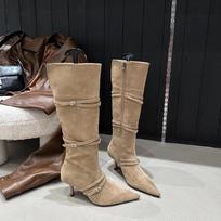 Street Style Moteriški Batai iki Kelio Mada Smailianosės Ilgi Batai Dizainerio Ploni Aukšti Kulnai Botas De Mujer 35 gray