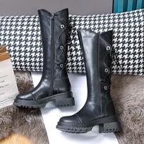 Cow Leather Platform Western Cowboy Knight Boots for Women Designer Soft-soled Women's Shoes Fashion Knee-high Boots Female 35 black