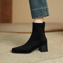 Krazing Pot Flock Vintage Autumn Winter Shoes Modern Boots Med Heels Square Toe Keep Warm Size 43 Concise Elastic Ankle Boots 34 juoda