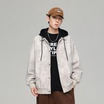Fashionable Hong Kong Style Hooded Jacket Men's Autumn Waterproof Trend Chic Lazy Casual Trendy Loose Jacket M