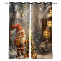 Christmas Dwarf Forest Snow Scene Cartoon Blackout Curtains For Living Room Bedroom Window Treatment Blinds Drapes W135 x H60cm gray