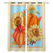 Pumpkin Sunflower Leaves Fruits Watercolor Blackout Curtains For Living Room Bedroom Window Treatment Drapes Home Decor W135 x H60cm beige