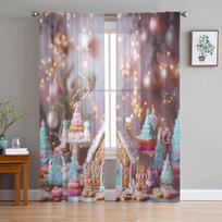 Christmas Candy Gingerbread Curtains For Living Room Bedroom Home Decoration Window Voile Tulle Curtain Drapes W135 x H114cm