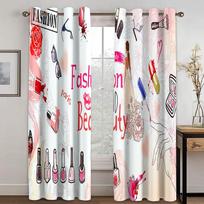 3D Digital Print Lovely Pink Blue Glitter Eyelashes Eyes Girl Bedroom Thin Drapes Princess Living Room Window Curtains 2 Panels W50H60(CM)x2PCS&Grommet Top white