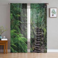 Big Roots Steps Green Forest Tulle Window Treatment Sheer Curtains for Kitchen Living Room the Bedroom Curtains Decoration W135 x H114cm gray