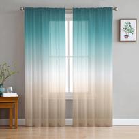 Turkio Žalia Chaki Gradiento Tiulio Užuolaidos Svetainei Virtuvės Dekoravimui Šifono Langų Apdaila Voile Skaidri Užuolaida W135 x H115cm x1&Rod Pocket blue