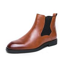 Fashion Briish Style Elastic Band Carving Chelsea Boots for Men Ankle Business Round Toe Mens Boots Free Shipping Size 38-46 Men Shoes 38
