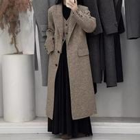 Wool Coat British Fake Two-piece Suit Herringbone Pattern Retro Women's Long Double-sided Woolen Coat S