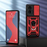 KEYSION Shockproof Case for Motorola MOTO G85 5G G55 Silicone+PC Slide Camera Lens Protection Ring Phone Cover for MOTO G35 5G for MOTO G35 5G raudona