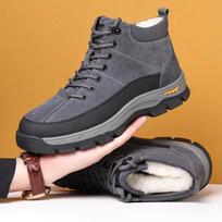 Fashion Designer Shoes Men Wool Winter Warm Men's Cotton Shoe Shearling Cow Suede Outdoor Hiking Casual Shoes Fashion Luxury Sneakers 38 pilka spalva