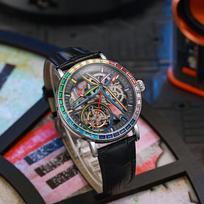 Visiškai automatinis mechaninis laikrodis su išpjova, atsparus vandeniui, su naktiniu apšvietimu, madingas vyriškas laikrodis 2025 m., madingas vyriškas laikrodis Rubber strap balta