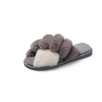 Fashion Women Fuzzy Slippers Cross Band Soft Plush Cozy House Shoes Furry Open Toe Indoor Outdoor Warm Anti Skid Leisure Ladies Slippers 36-37 pilka spalva