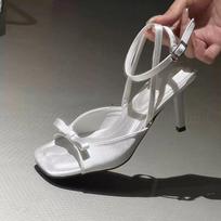 Fashion 2024 Summer New Black Cross One Strap High Heel Sandals Fine Heel Open Toe Sandals Female Fashion Hundred Simple High Heels 35 sidabras