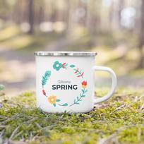 Hello Spring Enamel Camping Mug Appreciation Best Original and Fun Gifts Drink Juice Water Dessert Cocoa Milk Handle Cup 360ml white