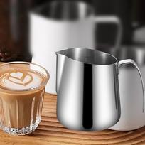 Milk Frothing Pitcher, Coffee Milk Measuring Cup Stainless Steel Portable Pouring Cup, Coffee Milk Frother Cup for Cafe white