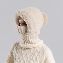 Women Hooded Cap Winter Velvet Knitted Balaclava Ear Protection Fluffy Hat Lady Mask Neck Integrated Warm Cover Hats pilka