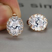 Luxury Purple Stone Gold Color Love Drop Earrings Bride Band Engagement Ear Clip Jewelry ADM žalia