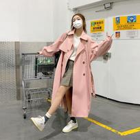 Women's Pink Extra Long Sweet Windbreaker Coat Women's Mid-Length Spring New Style French Loose Coat XL gray