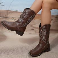 Women's Plus Size Snow Boots Casual Middle Tube Thick Square Heel Long Martin Boot Ethnic Embroidered Shoes 36-43 43 kava
