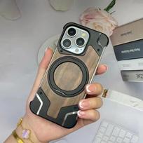 For iPhone 16 15 Pro Max Case Magnetic Magsafe 360° Rotating Car Phone Holder Walnut Wood Metal framework phone Protective cover For iphone16 Pro Max juoda