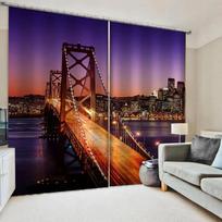3D Niujorko Miesto Spaudiniai Langų Užuolaidos NYC Midtown Dangoraižių Vakarinis Vaizdas Nuotrauka Svetainės Miegamojo Langų Užuolaidos W65X60H(cm)X2Pcs&Grommet Top blue