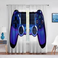 2 Panel Gamepad Transparent Curtains for Gaming Room Boy Bedroom Window Blinds Semi-shading Rod Pocket Grommet Top cortinas Milled cotton fabric&Rod Pocket black