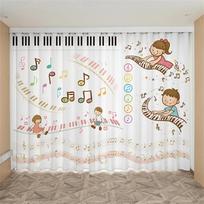 Rock Music Piano Guitar Notes Window Curtains Living Room Bedroom School Kitchen Curtain For Children Drapes Window Decor 50W130H(CM)X2PCS&HooK black