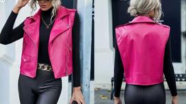 Winter Lambskin Pink Barbie Fancy Women Stylish Leather Vest Coat Waistcoat S rožinė
