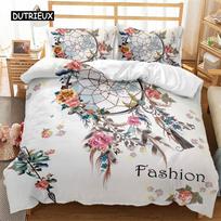 Dreamcatcher Duvet Cover Bohemia Floral Feather Bedding Set Twin King Double For Kids Girl Teen Room Microfiber Moon Quilt Cover EU single(135x200cm) white