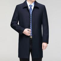 Men's wool windbreaker autumn mid-length high-end coat middle-aged and elderly lapel casual leader jacket coat 195 black