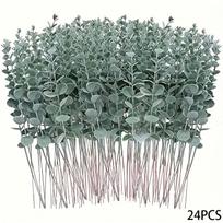 24 vnt. dirbtinių gėlių eukalipto lapų stiebai, rudens puošmena netikri augalai, vestuvės, „pasidaryk pats“ gėlių kompozicija 24pcs gray
