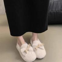 Fur Flats Women Winter Casual Boots Bow  Warm New Walking Shoes New Fashion Brand Short Plush Round Toe Female Cozy Simple 35 smėlis