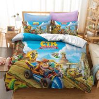 Cartoon 3d Crash Bandicoot Pattern Duvet Cover Pillowcase Hot Game 3d Bedding Set Bed Linen Bedclothes Twin Full Queen King Size 135x200cm blue
