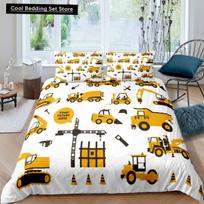 Construction Tractor Truck King Queen Duvet Cover Excavators Crane Bedding Set Vehicle Quilt Cover Polyester Comforter Cover EU single(135x200cm)