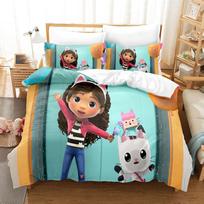 Gabby Dollhouse 2_3pcs Bedding Set 3D Printed Cartoon Duvet Cover Double Twin Full Queen King Adult Kids Bedclothes Quilt Cover EU Twin 135x200cm blue