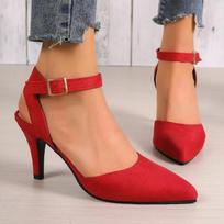 2024 New Buckle Women's Pumps Summer Fashion Office Slingbacks Shoes Women Sexy Pointed Toe High Heels Thin Heels Ladies Sandals 36 raudona