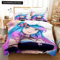 3D Anime Seksualios Merginos Silvervale VTuber Patalynės Komplektas Viengulis Twin Pilnas Karalienės Karaliaus Dydžio Lovos Komplektas Suaugusiems Vaikams Miegamojo Antklodės Užvalkalų Rinkiniai EU single(135x200cm) blue