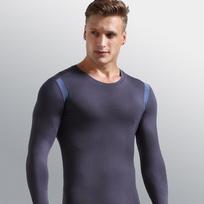 Vyriški Slim Fit termo apatiniai: Kvėpuojantis tinklinis, apvalaus kaklo, lengvi apatinio sluoksnio marškinėliai rudeniui. XXXL pilka