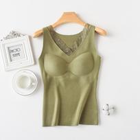 Women's Autumn/Winter V-Neck Thermal Fleece Vest with Chest Pad XL beige