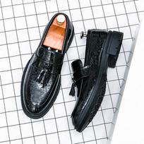 Lacquer leather groom's shoes Fashion designer tassel style Wedding Trend Party Outdoor street thick soled adult shoes 38-46 38 juoda
