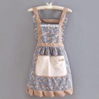 1PC Lovely Canvas Apron Female Household Kitchen Cooking Antifouling Breathable Wear Cleaning Suitable mėlyna