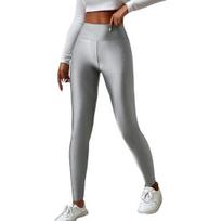 High Elasticity Women Leggings Slim Fit Solid Color Glossy High Waist Yoga S sidabro pilka spalva