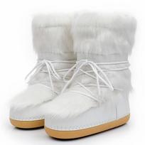 Women Fluffy Furry Fuzzy Faux Fur Boots Winter Snow Boots Women Boots Lace Up Middle Calf Platform Ski Boots 41-42